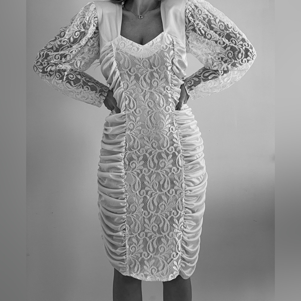 NWOT Vtg 90s MAYVERS of California White Lace Gown Dress S M Rare Bridal Y2K
